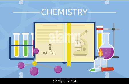 Chemistry experiment concept background, flat style Stock Vector