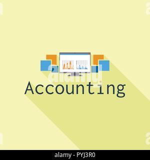 Accounting computer graph logo, flat style Stock Vector