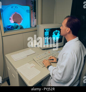 The high-tech art of digital signal processing (DSP) was pioneered at NASA's Jet Propulsion Laboratory (JPL) in the mid-1960s for use in the Apollo Lunar Landing Program. Designed to computer enhance pictures of the Moon, this technology became the basis for the Landsat Earth resources satellites and subsequently has been incorporated into a broad range of Earthbound medical and diagnostic tools. DSP is employed in advanced body imaging techniques including Computer-Aided Tomography, also known as CT and CATScan, and Magnetic Resonance Imaging (MRI). Stock Photo