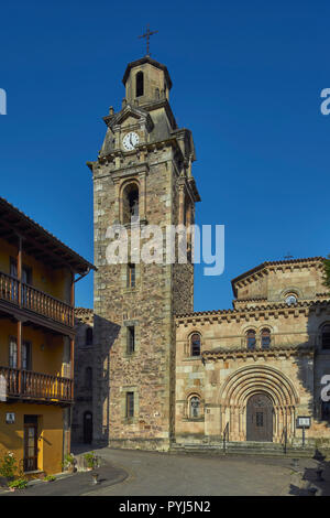 Parochial Church of San Miguel, neo-Romanesque of the 20th century, Puente Viesgo, Cantabria, Spain Stock Photo