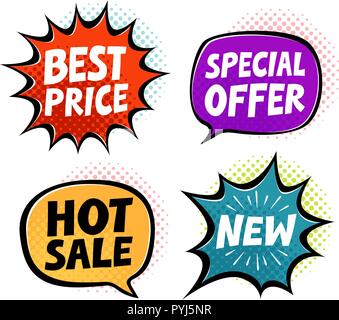 Sale, label set. Business concept in pop art retro comic style. Vector illustration Stock Vector