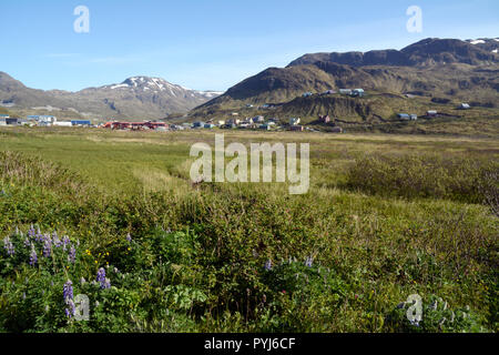 Part of the city of Unalaska, also known as Dutch Harbor, surrounded by mountains and the Bering Sea, Unalaska Island, Aleutian archipelago, Alaska.