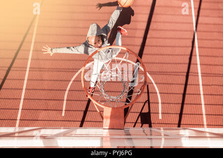 Top view of a basket above the basketball ground Stock Photo