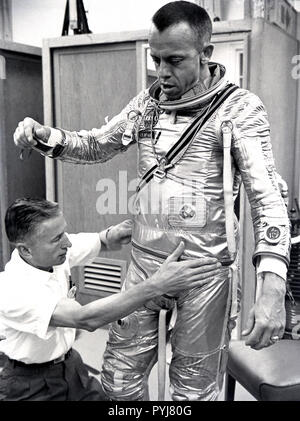 Astronaut Shepard,Alan fitted with Space suit MR-3 ( Mercury-Redstone) Freedom 7. Stock Photo