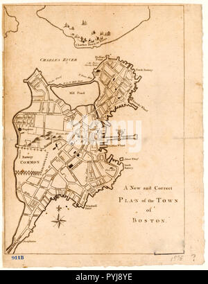 Vintage Maps / Antique Maps -  A new and correct plan of the town of Boston. (1775 map of Boston) Stock Photo