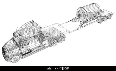 Car Delivery Semi Truck Trailer. Cargo vehicle. EPS10 format. Vector rendering of 3d Stock Vector