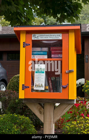 Little free library book stand cabinet loaded with books with seasonal ...
