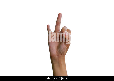 Girl doing OK symbols on a white backgrounds. Stock Photo