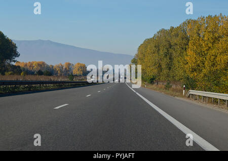 View from the top of a car driving down a motorway Stock Photo