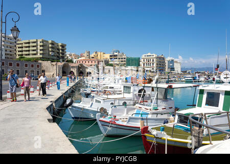 Traditional fishing boats in Heraklion harbour, Heraklion (Irakleio), Irakleio Region, Crete (Kriti), Greece Stock Photo