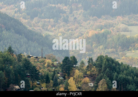 Small cabins in the mountains - autumn forest landscape from Slovakia Stock Photo