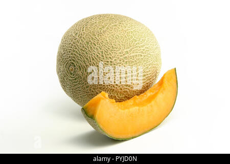 Melon and slice on white background Stock Photo