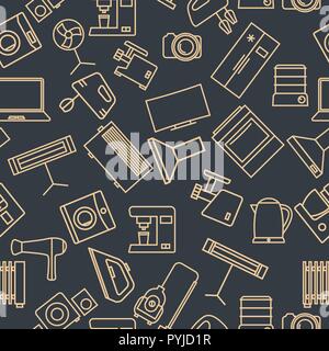 Seamless pattern from a set of household appliances icons of thin lines, vector illustration. Stock Vector