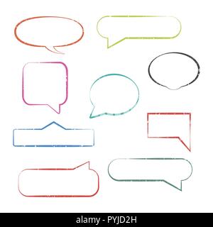 Set of grunge speech bubbles isolated on white background, vector illustration. Stock Vector