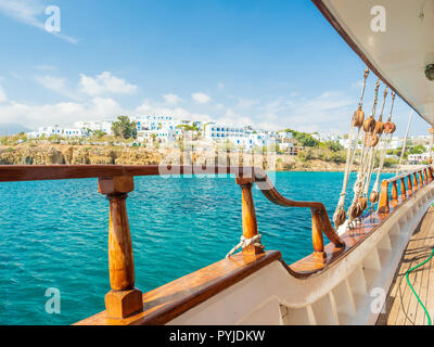 harbor piso livadi paros island with cyclades architecture resort town Stock Photo