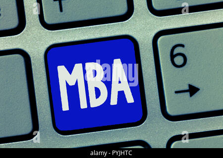 Text sign showing Mba. Conceptual photo Advanced degree in business fields such as administration and marketing. Stock Photo