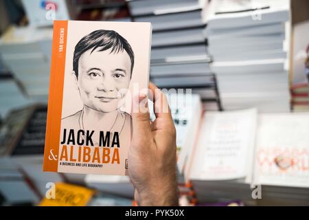 Hong Kong, China. 14th Oct, 2018. A book about the founder of Alibaba group Jack Ma seen on sale in a book shop in Hong Kong airport. Credit: Geovien So/SOPA Images/ZUMA Wire/Alamy Live News Stock Photo
