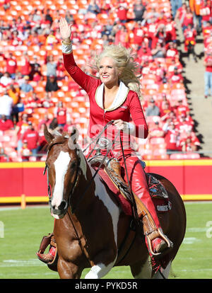 September 20 2009: Kansas City Chiefs horse and rider with 50th Anniversary  flag. The Oakland Raiders defeated the Kansas City Chiefs by a score of  13-10 at Arrowhead Stadium, Kansas City, Missouri. (