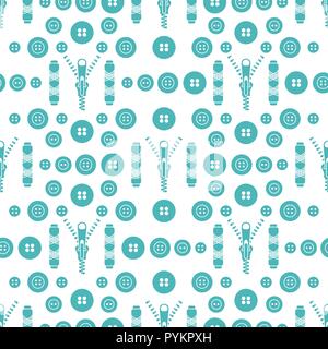 Seamless pattern with zipper, buttons, threads. Sewing and needlework background. Template for design, fabric, print. Stock Vector