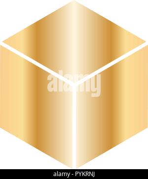 isometric golden cube with white edges. abstract cubic geometric shape with gradient. vector element for logo, product branding or other design. Stock Vector