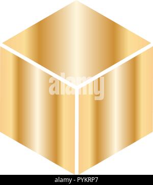 isometric golden cube with white edges. abstract cubic geometric shape with gradient. vector element for logo, product branding or other design. Stock Vector
