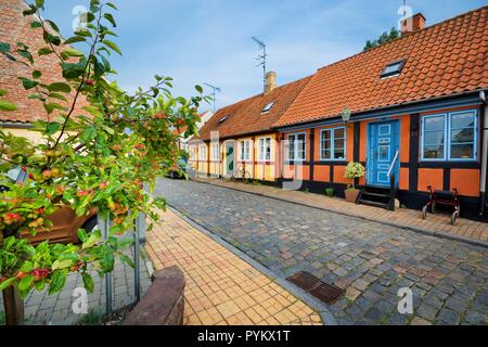 Traditional colorful half-timbered houses in Ronne, Bornholm, Denmark Stock Photo