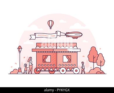 Amusement park - thin line design style vector illustration Stock Vector