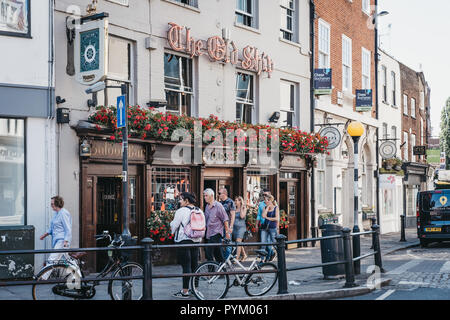 London, UK - August 1, 2018. People walking in front of The Old Ship pub in Richmond, a suburban town in south-west London famous for a large number o Stock Photo