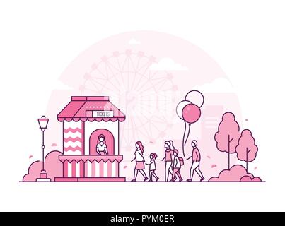 Amusement park - thin line design style vector illustration Stock Vector