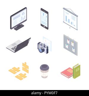 Office workplace - modern vector colorful isometric elements Stock Vector