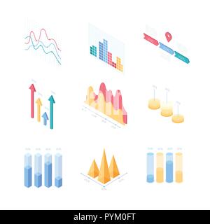 Infographic charts and diagrams - set of modern vector isometric elements Stock Vector
