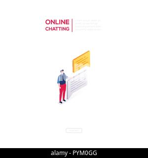 Online chatting - modern isometric vector web banner Stock Vector