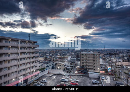 Cityscape and late-afternoon sky from high viewpoint, Kanazawa, Japan Stock Photo