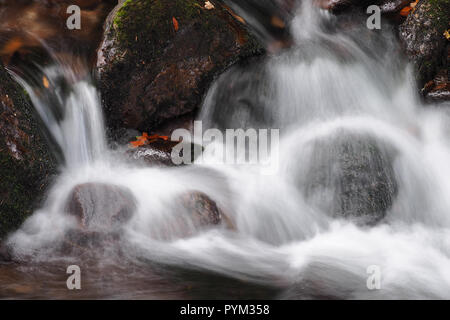 Water moving over river rocks at Glengarra Wood Stock Photo