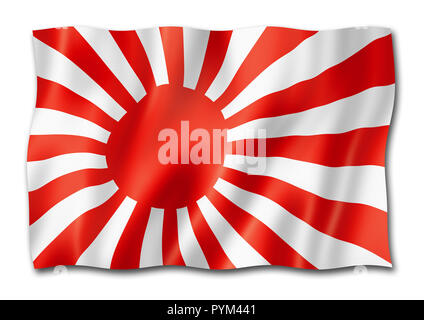 Japan naval ensign flag, three dimensional render isolated on white Stock Photo