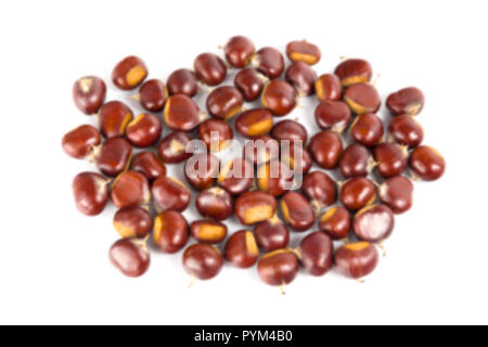 Fresh chestnuts with peeled roasted chestnut isolated on white background. Hippocastanum isolated Stock Photo