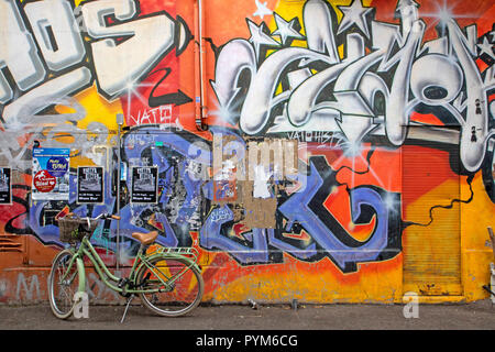 Bike and graffiti in Zurich West Stock Photo