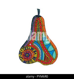 Pear tangle pattern. Doodle fruit vector illustration. Coloring book for adult. Stock Vector