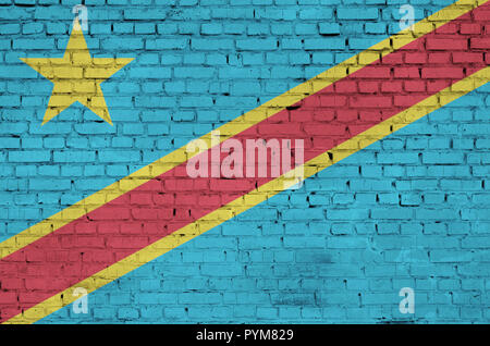 Democratic Republic of the Congo flag is painted onto an old brick wall Stock Photo