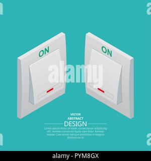 Two icons light switch in the switched on mode. Vectorial isometric illustration. Projection at the left and on the right. Stock Vector