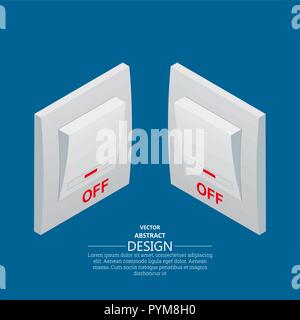 Isometric icons of electrical light wall switch in the off mode. Toggle switch. Vector element of graphic design Stock Vector