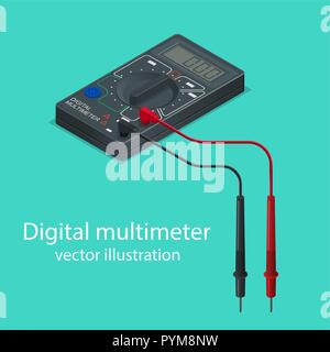 Digital multimeter. The measuring device in isometric style. Realistic vector illustration. Stock Vector