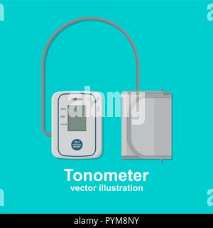 Digital tonometer. Icon of the device for measurement of arterial pressure. A vector illustration in flat style. Stock Vector