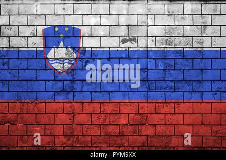 Slovenia flag is painted onto an old brick wall Stock Photo - Alamy