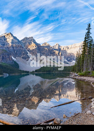Moraine Lake, Alberta, Canada at Sunrise Stock Photo