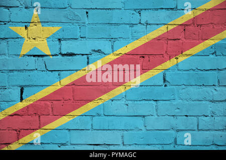 Democratic Republic of the Congo flag is painted onto an old brick wall Stock Photo