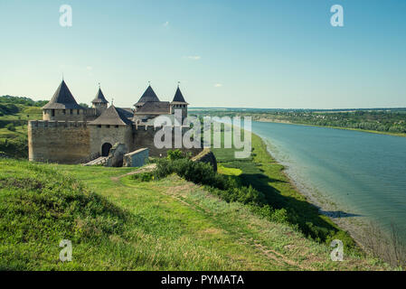 Khotyn fortress on the banks of the Dniester River Stock Photo