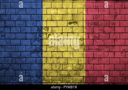 Romania flag is painted onto an old brick wall Stock Photo - Alamy