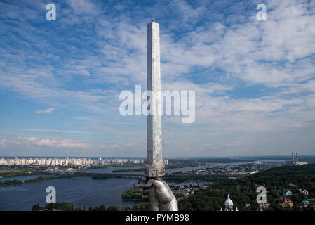 view from the Mother Motherland on the Dnieper River in Kiev Stock Photo
