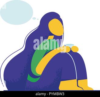 Autumn Girl and Warm Cup of Tea. Romantic girl sitting on the floor with hot tea drinking. Vector illustration. Stock Vector